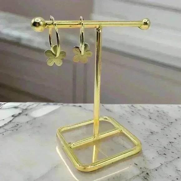 Japanese/ Korean Flower Stainless Steel Hoop Earrings - Picture 2 of 4